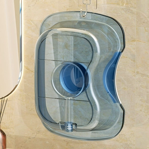 Wall-mounted blue transparent shampoo basin for elderly care with metal hooks