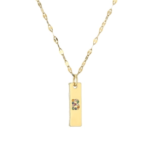 Gold plated alphabet B necklace with colorful crystals on rectangular pendant for women