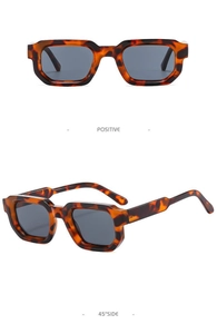 Classic tortoise square sunglasses with grey lenses shown in front and 45-degree side views