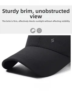 Close-up of black baseball cap showing reinforced brim and S Fashion embroidery