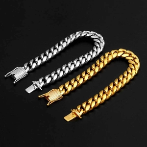 12mm gold and silver iced out cuban link bracelets in polished stainless steel for men