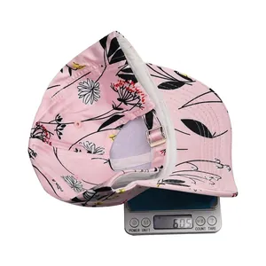 Pink floral print baseball hat with adjustable strap, lightweight design weighing 60.5g