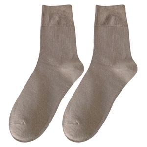 Minimalist Morandi style mid-calf cotton socks with ribbed texture in taupe brown