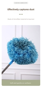 Detail of blue microfiber ceiling fan duster head with dense dust-locking soft fibers