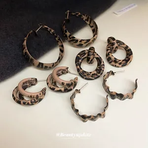 Retro leopard print hoop earrings set in khaki and brown for a stylish vintage look