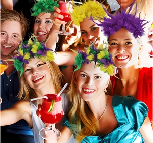 Carnival feather headbands in purple, yellow, and green for festival party celebrations