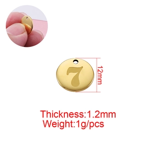 12mm gold 18K plated stainless steel number 7 round pendant with 1.2mm thickness