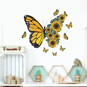 Creative sunflower butterfly wall decal in PVC for bedroom and home wall decoration