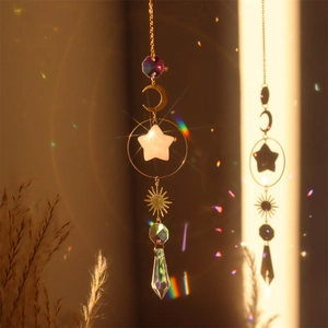 Kristall Sonnenfänger Fenster hängendes Prisma mit Stern Mond Sonne Regenbogen für Heimdeko