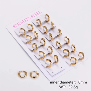 Detailed view of 8mm gold stainless steel hoop earrings with weight and size specs