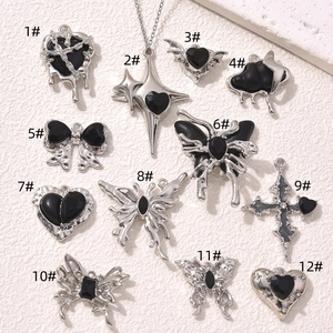 Gothic Y2K Alloy Charms Pendants Black Heart Star Butterfly Cross Bat DIY Necklace Bracelet Jewelry Making Materials