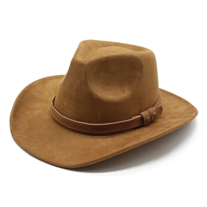 Western Cowboy Fedora Hat Faux Suede Polyester Wide Brim Retro Ethnic Style Leather Band Metal Rivets For Men Women