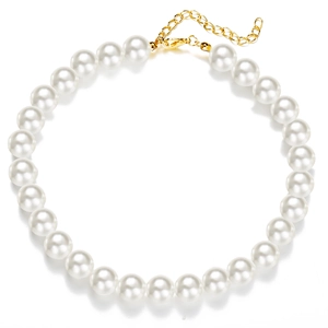 Elegant vintage white pearl necklace with gold lobster clasp on a clean white background