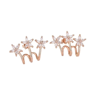 Rose gold triple star stud earrings with micro-set white zircon for women