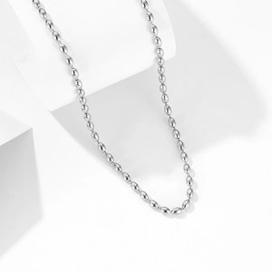Silver bead fringe necklace with minimalist oval beads and stylish hip-hop pendant