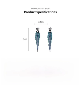 Detailed specs of vintage floral tassel earrings with dimensions 9cm by 2.4cm and weight