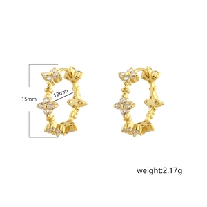 Elegant S925 sterling silver gold-plated clover earrings with clear crystals 15mm