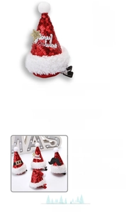 Detail of red Christmas hat hair clip with festive sequins and Merry Christmas text