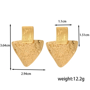 Golden titanium steel earrings featuring hammer-textured triangle and rectangle design