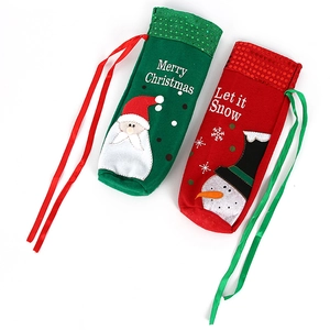 Housses de bouteille de Noël motif Père Noël et Bonhomme de neige avec paillettes