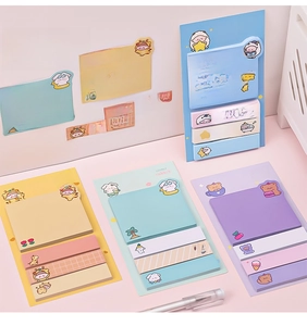 Cute cartoon sticky note set with macaron colors and animal illustrations for students