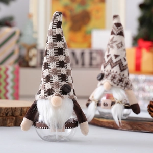 Christmas gnome coffee storage jars with knitted hats and plush beards for home decor