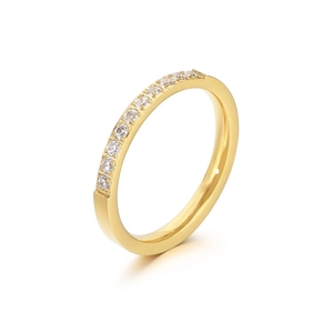 Gold stainless steel half-eternity ring featuring minimalist sparkling zircon stones