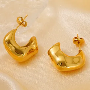 Elegant gold-tone irregular teardrop earrings in polished titanium steel for women