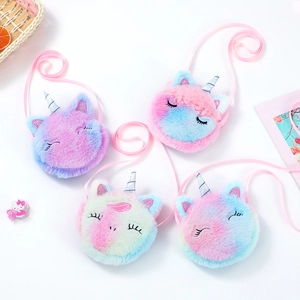 Niedliche Einhorn Plüsch Umhängetasche Für Kinder Mädchen Mini Runde Cartoon Tier Schultertasche Gradient Weiche Plüsch Geldbörse