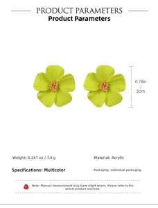 Detailansicht der bunten Acryl-Blumenohrringe mit 2 cm Durchmesser und Produktdetails