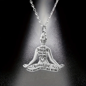 Inspirational Stainless Steel Yoga Girl Silhouette Pendant Necklace For Women Personalized Meditation Engraved Quote Jewelry Accessory