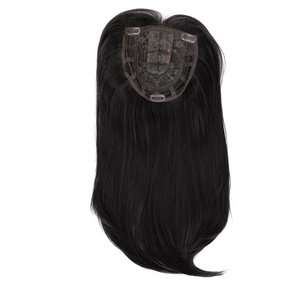 Long straight black hair topper with clips and internal mesh for women hair coverage