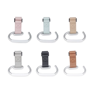 E Shaped Stroller Hook PU Leather Aluminum Alloy Universal Magic Tape Hanger Heavy Duty Non Slip Bag Hook For Prams