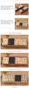 Detailed size specifications for 40pcs typewriter style wooden alphabet stamps