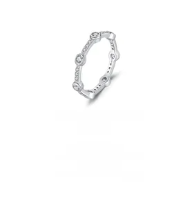 Macro shot of S925 sterling silver ring featuring a row of sparkling round-cut zircons
