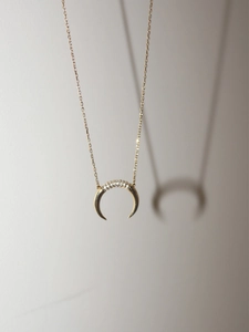 925 Sterling Silver Crescent Moon Pendant Necklace For Women Gold Plated Rhinestone Inlaid Minimalist Ins Style Jewelry Gift