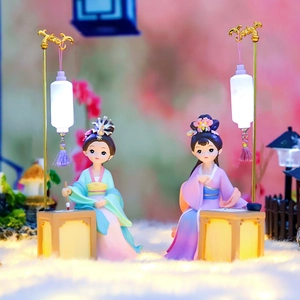 Traditional Chinese style figurine night light with cute ancient lady and glowing lantern