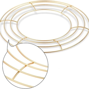 Golden metal circular wreath frame with four concentric rings for DIY floral crafts