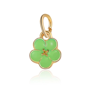 Golden five-petal flower charm with green enamel filling for DIY jewelry making