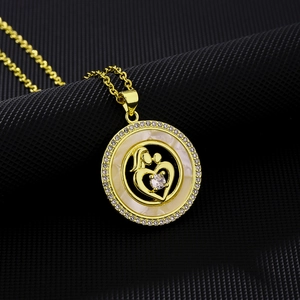 Elegant gold heart necklace with mother-child shell pendant and white zircon inlay
