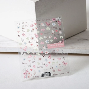 Stickers nail art 5D fleurs et oiseaux pour le printemps, style TS-055, fini mat