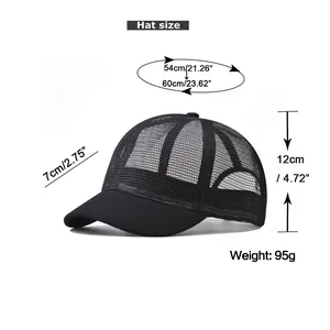 Detailed size chart for breathable mesh sun hat with 54-60cm circumference and short brim