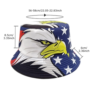 Unisex eagle bucket hat with US flag pattern and dimensions of 56-58cm for outdoor sun shade