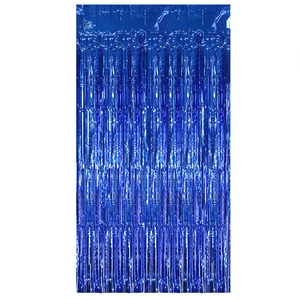 Blue metallic foil fringe curtain for ocean themed party background and birthday decor