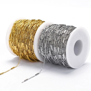 DIY 14k gold and silver stainless steel cross chains with cylindrical beads on spools