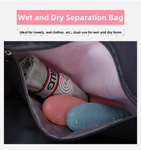 Detail view of the waterproof pink lining for dry and wet separation in the travel bag