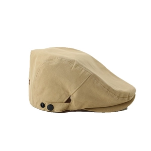 Classic khaki kids beret hat with adjustable metal buckle and embroidery for ages 2-5