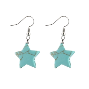 Star-shaped turquoise drop earrings with silver hooks for a vintage bohemian jewelry look