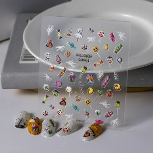 Halloween Nagel Aufkleber 5D Geprägt Geist Süßigkeiten Kürbis Design Wasserdicht DIY Maniküre Dekoration Für Frauen