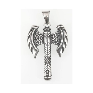 Vintage stainless steel double-sided viking axe pendant in antique silver finish
